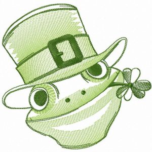 Friendly green frog embroidery design