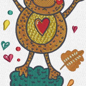 Frog in love embroidery design