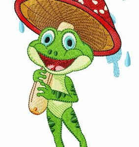 Frog under amanita umbrella embroidery design