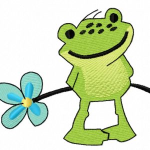 Froglet with forget-me-not flower embroidery design