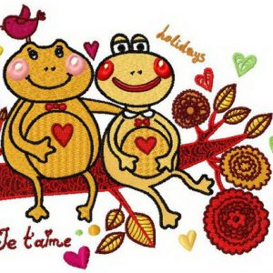 Frog's love embroidery design