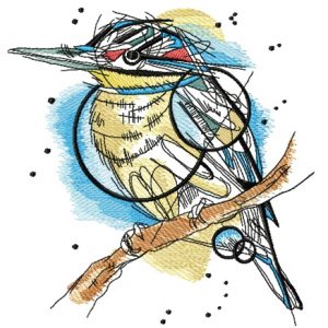Funny bird on tree branch embroidery design
