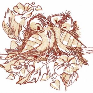 Funny couple of sparrows embroidery design