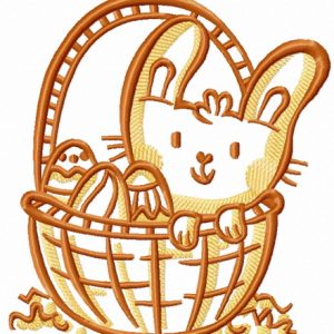 Funny Easter bunny in basket embroidery design
