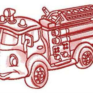 Funny fire engine embroidery design