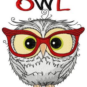 Funny wise owl embroidery design