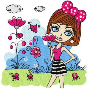 Fussy girl embroidery design