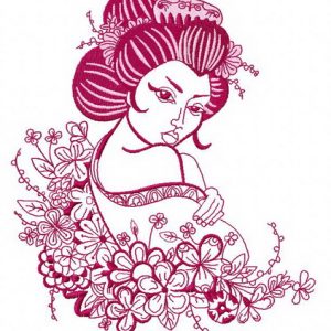 Geisha and flowers 2 embroidery design