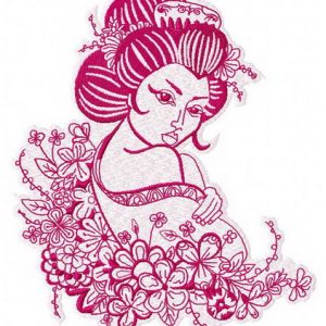 Geisha and flowers embroidery design