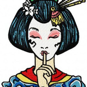 Geisha be quiet embroidery design