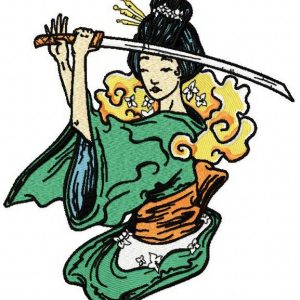 Geisha with sword embroidery design