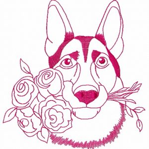 German Shepherd with roses 2 embroidery design