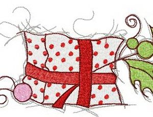 Gift in polka dot wrapping paper embroidery design