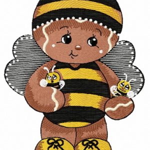 Gingerbread boy in bee costume embroidery design