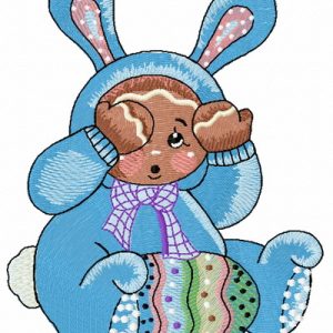 Gingerbread boy in bunny costume embroidery design