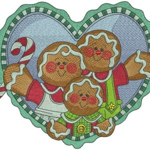 Gingerbread family embroidery design