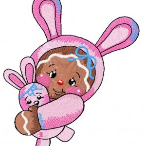 Gingerbread girl in bunny costume 2 embroidery design