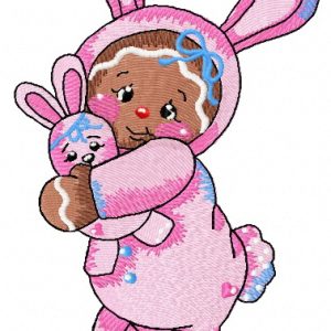Gingerbread girl in bunny costume embroidery design