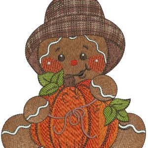 Gingerbread man with pumpkin embroidery design