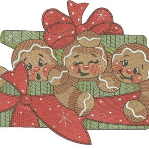 Gingerbread trio embroidery design