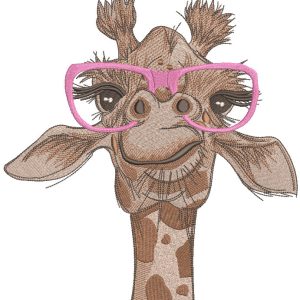 Giraffe in pink glasses embroidery design