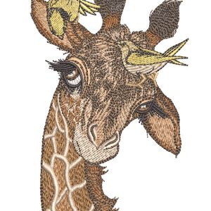 Giraffe with yellow birdies embroidery design