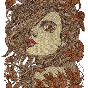 Girl and autumn fall embroidery design