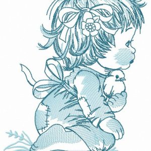 Girl and birds embroidery design