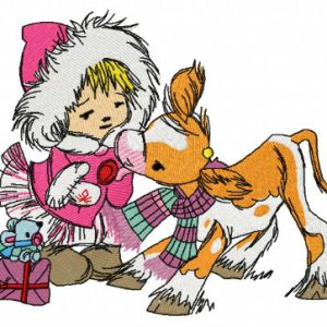 Girl and calf 2 embroidery design