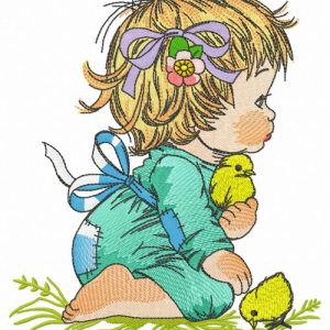 Girl and chicks embroidery design