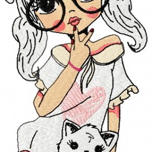 Girl and kitten embroidery design