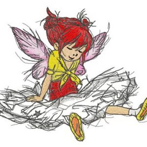 Girl fairy sitting embroidery design