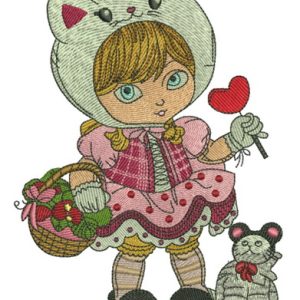 Girl in cat hat embroidery design