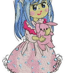 Girl in lush pink dress embroidery design