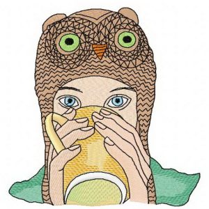 Girl in owl hat embroidery design