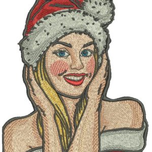 Girl in Santa hat embroidery design