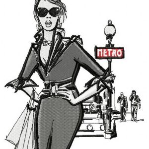 Girl near metro embroidery design