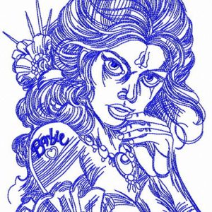 Girl with Barbie tattoo sketch embroidery design