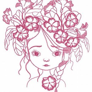 Girl with beautiful wreath embroidery design