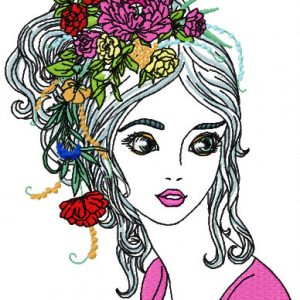 Girl with flowers in her hair embroidery design