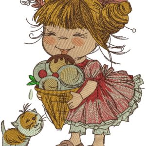 Girl with ice cream embroidery design