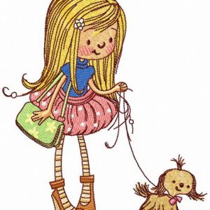 Girl with lapdog embroidery design