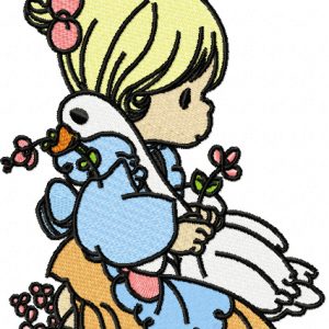 Girl with duck embroidery design