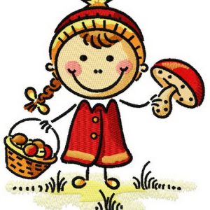 Girl with mushrooms embroidery design