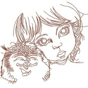 Girl with owl 2 embroidery design