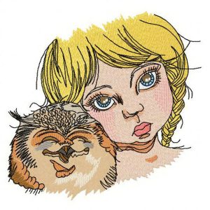 Girl with owl embroidery design