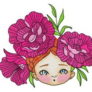 Girl with peony wreath embroidery design