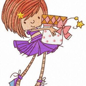 Girl with spoty gift box embroidery design