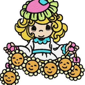 Girl with sunflowers embroidery design