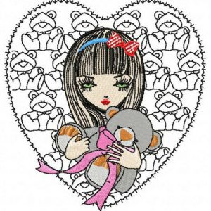 Girl with teddy bear 2 embroidery design